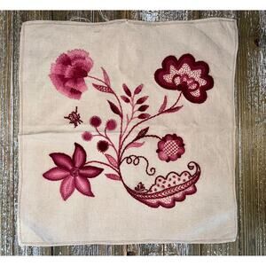 Vintage Embroidery Flowers Ladybug Boho Cottagecore Pink 13x13 Fabric